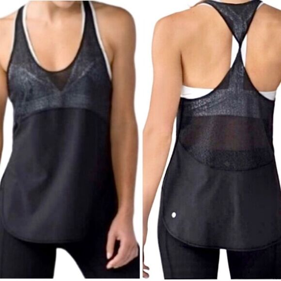 LULULEMON | Twist & Train Tank Top Black Lace Women’s Size Medium 8-10 - Picture 1 of 13